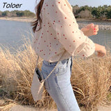 Women Long Flare Sleeve V-neck Sexy Printed Sweet Elegant Chiffon Hot Sale All-match Simple Loose Retro Chic Stylish