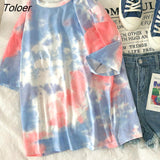 Sleeve T-shirts Women Tie-dye O-neck Chic Hot Sale Unisex Tees Teens Schoolgirls Harajuku High Street Ulzzang Tops