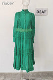 Fashion Women's Dress New Round Neck Lace Loose Single Breatsed Long Sleeve Belt Waist Mid-calf Dresses Summer2023