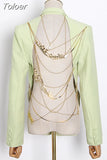 Sexy Party Backless Blazer For Women Notched Long Sleeve Streetwear Patchwork Chains Slim Fit Coat Female 2023 Spring