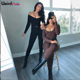 Puss Spring Women Casual Long Sleeve Jumpsuits Stretchy Fitness Skinny Low-Neck Workout Fashion Streetwear Slim