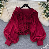 High-End Heavy Industry Nail Drill Three-Dimensional Flower Square Collar Horn Sleeves To Close The Waist Hollow Lace Dress