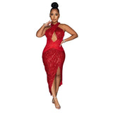 Glitter Sequin Evening Party Birthday Dress for Women Sexy Backless Split Bodycon Long Dresses Clubwear