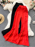 Sexy Split Flare Pants Women High Waist Slim Boot Cut Trousers Spring Vintage Korean Streetwear Long