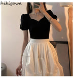 Temperament T Shirts Summer Woman Tshirts Square Collar Puff Sleeve Tunic Tees Tops Femme 2023 Shirts for Women Ropa