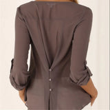 Women V-Neck Summer Casual Long Sleeve Silm Shirt Blouse Camisa Femme Tops Party New 8
