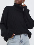 Thick Winter Sweaters Womens Oversized Pullovers Warm Jumper Loose Solid Green Sweaters For Women Turtleneck