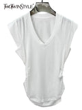 Loose Print Colorblock T Shirt For Women V Neck Sleeveless Summer T Shirts Female Korean Fashion Clothing 2022