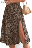 Women Summer Green Boho Midi Skirts Elegant Split Thigh Print Long Length High Waist Slit A Line Korean Fashion