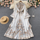 And Autumn Retro Collar Horn Sleeve Print Dress Women In Court Style Over The Long