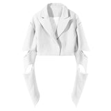 Women Black Hollow Out Short Blazer New Lapel Long Sleeve Loose Fit Jacket Fashion Tide Spring Autumn 2023