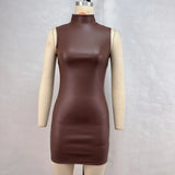 Toloer Women's Fashion Slim Dress Autumn And Winter PU Leather Mini Skirt Solid Color Senior-Outfit