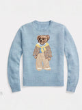 Women's Cartoon Bear Round Collar High-Necked Knitted Sweater In Autumn And Winter