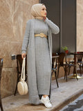 Dress New Season Autumn Winter 2 Piece Hijab Knitwear Suit Islamic Muslim Clothing Long Cardigan Model Made in