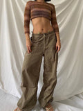 Rockmore Brown Cargo Pants Baggy Women Fashion Low Waist Sweatpants Solid Casual Vintage Trousers 90s Streetwear Joggers
