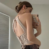 Vintage Soft Sweater Vest Backless Cropped Sweater Halter Vest Jumper Lace Up Female Waistcoat Mujer Knitted Tops Vest
