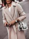 Winter Elegant Turndown Collar Long Woolen Coat with