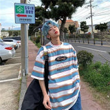 Fashion Hip Hop Women T-Shirt Loose Summer Oversize Striped Funny Female Tops Tees Purple Funny Japan Harajuku T Shirt