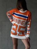 Striped Mid-length Sweater Women Casual Contrast Color Pullover Female Fashion O-Neck High Street Sweater