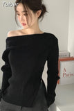 Woman Sweaters Off Shoulder Split Knit Y2K Tops Elegant Women's Sweater Pullovers Fashion Pull Femme Jumper Fall
