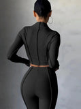 Ribbed Turtleneck Crop Top and Pants 2pc