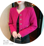 Elegant Small Fragrance Rose Tweed Women's Short Jacket Coat Fall Winter Fashion Single-Breasted Woolen Blended