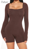 Skinny Yoga Jumpsuit Solid Color Long Sleeves Ribbed Bodysuit Casual Gym Fitness Running One Piece Overalls