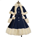 Yskkt Women Lolita Autumn Coat Warm Fur Collar Bowknot Dress Jacket Fashion Sweet Princess Breasted Overcoat Halloween