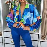 New Printed Lantern Long Sleeve Blouse 2023 Summer Fashion Casual Lapel Top Shirt Female Breathable Chiffon Cardigan 319-1-Outfit